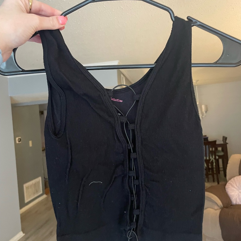 Black Sleeveless Top with Center Cross Ties